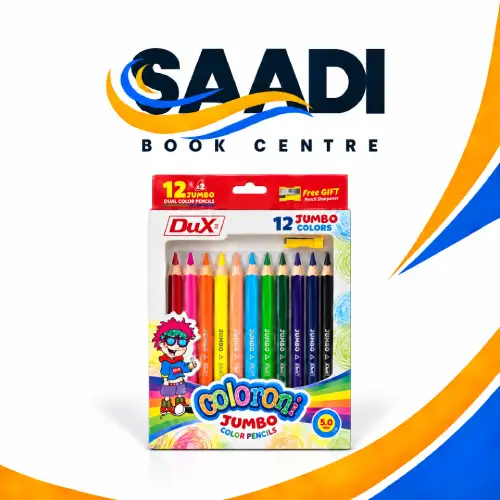 Dux Colour Pencils 12 Colours JumboPack of 12 Pcs. Free Sharpner A range of bright colored pencils Easy to sharpen with any quality pencil sharpener High-quality soft break-resistant leads Brand: Dux Made In Pakistan